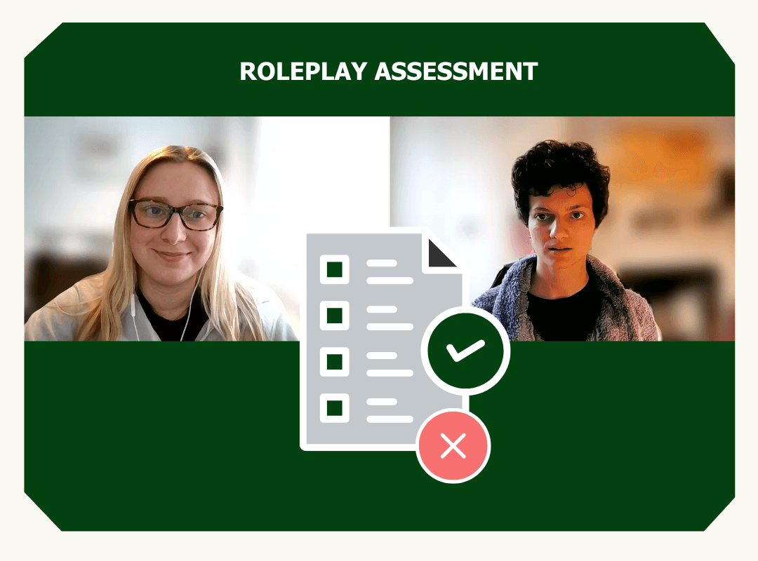 Two people in a video call during a roleplay assessment